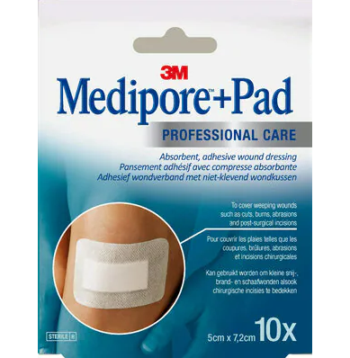 3M MEDIPORE PAD PANSEMENT ADHESIF STERILE AVEC COMPRESSE ABSORBANTE 10 PANSEMENTS DE 5X7 2CM