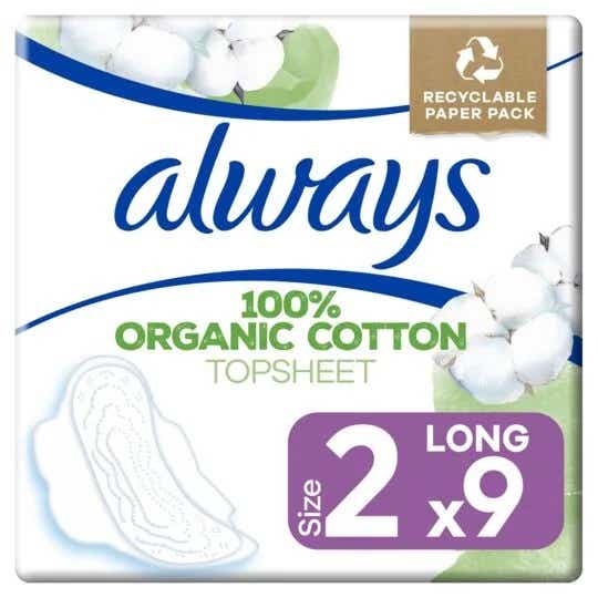 ALWAYS COTTON PROTECTION SERVIETTES HYGIENIQUES AVEC AILETTES TAILLE 2 ULTRA LONG 9 UNITES