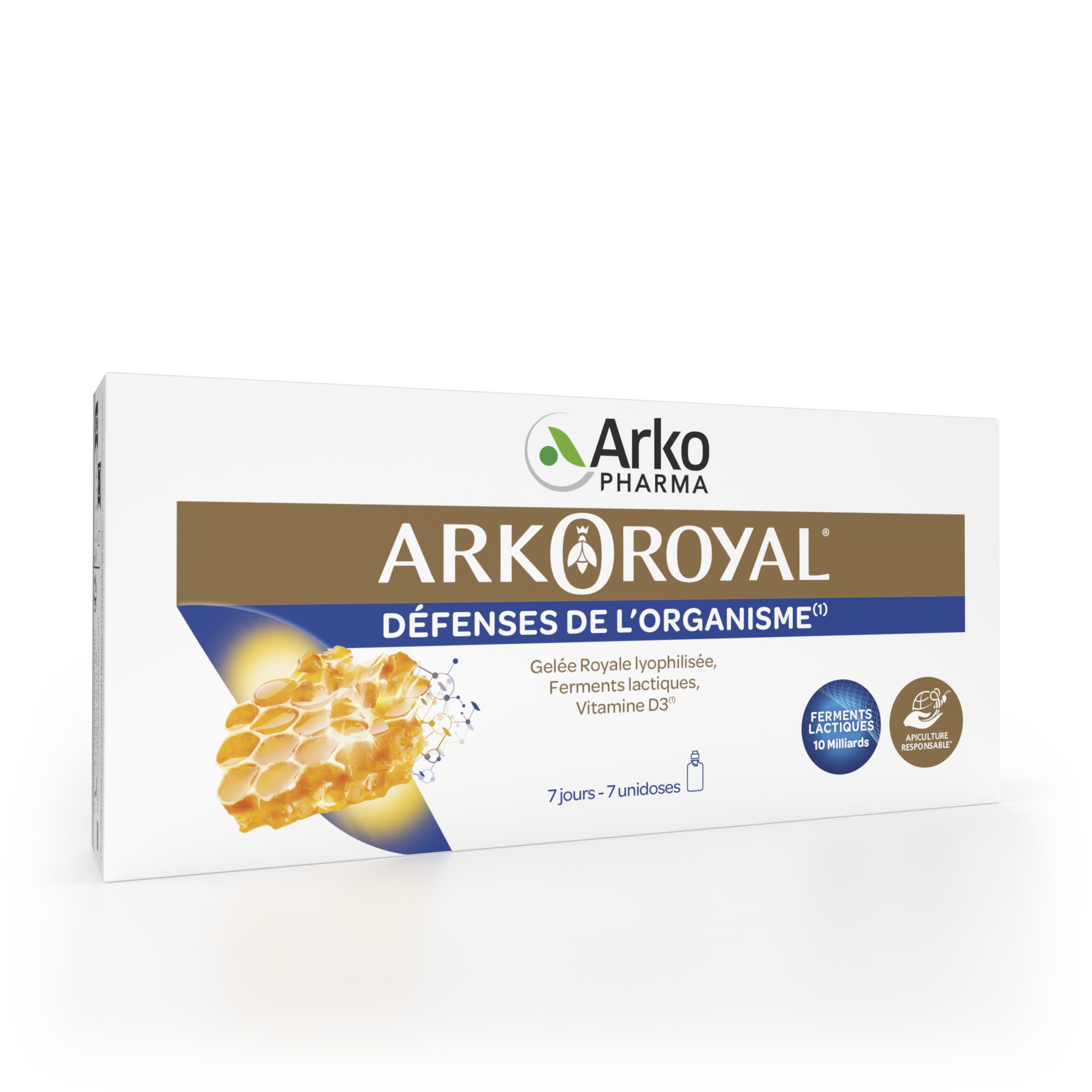 ARKOPHARMA ARKOROYAL GELEE ROYALE FERMENTS LACTIQUES VITAMINE D3 7 UNIDOSES A BOIRE