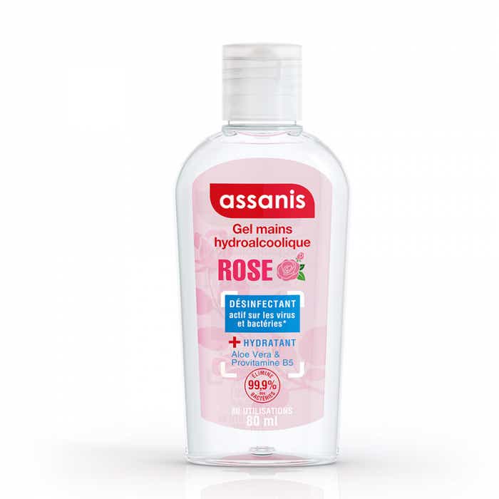 ASSANIS GEL HYDROALCOOLIQUE SANS RINCAGE POUR LES MAINS SENTEUR ROSE 80 ML