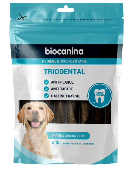 BIOCANINA TRIODENTAL TRES GRANDS CHIENS PLUS DE 30KGS 15 LAMELLES A MACHER