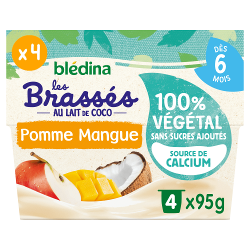 BLEDINA LES BRASSES 100 VEGETAL AU LAIT DE COCO GOUT MANGUE DES 6 MOIS 4X95G