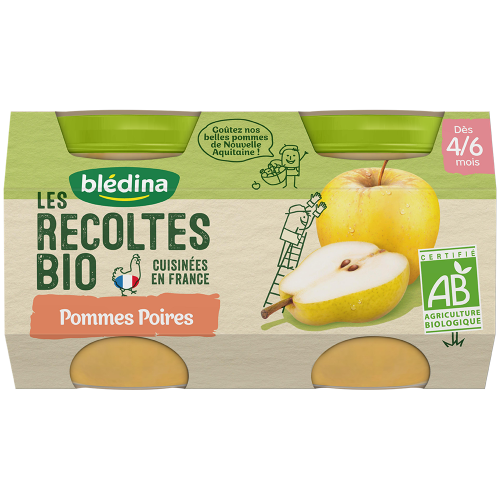 BLEDINA LES RECOLTES BIO POMMES POIRES 2X130G