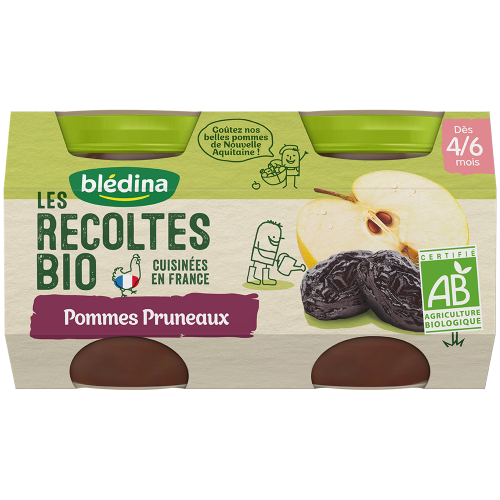 BLEDINA LES RECOLTES BIO POMMES PRUNEAUX 2X130G