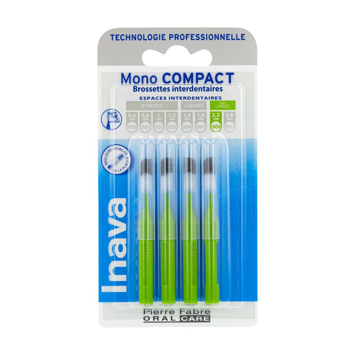 BROSSETTES INTERDENTAIRES MONO COMPACT VERTE EXTRA LARGE 4 UNITES