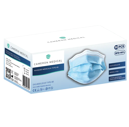 CAMERON MEDICAL MASQUE CHIRURGICAL BLEU TYPE IIR 50 PIECES