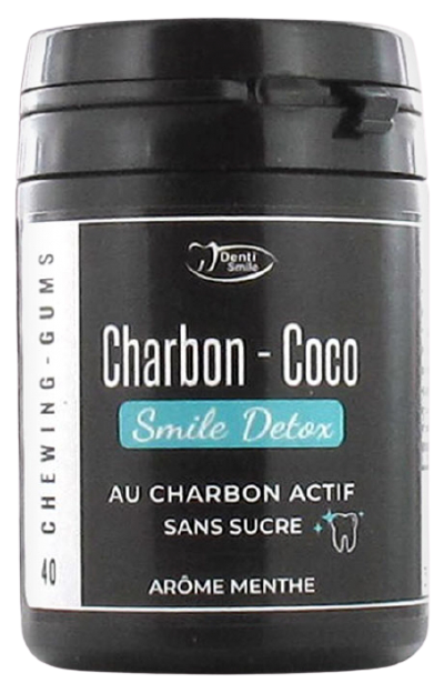 DENTI SMILE CHARBON COCO SMILE DETOX CHEWING GUMS SANS SUCRE MENTHE 40 UNITES