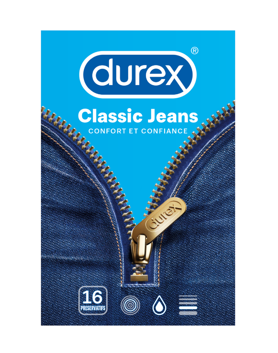 DUREX CLASSIC JEANS PRESERVATIFS LUBRIFIES 16 UNITES