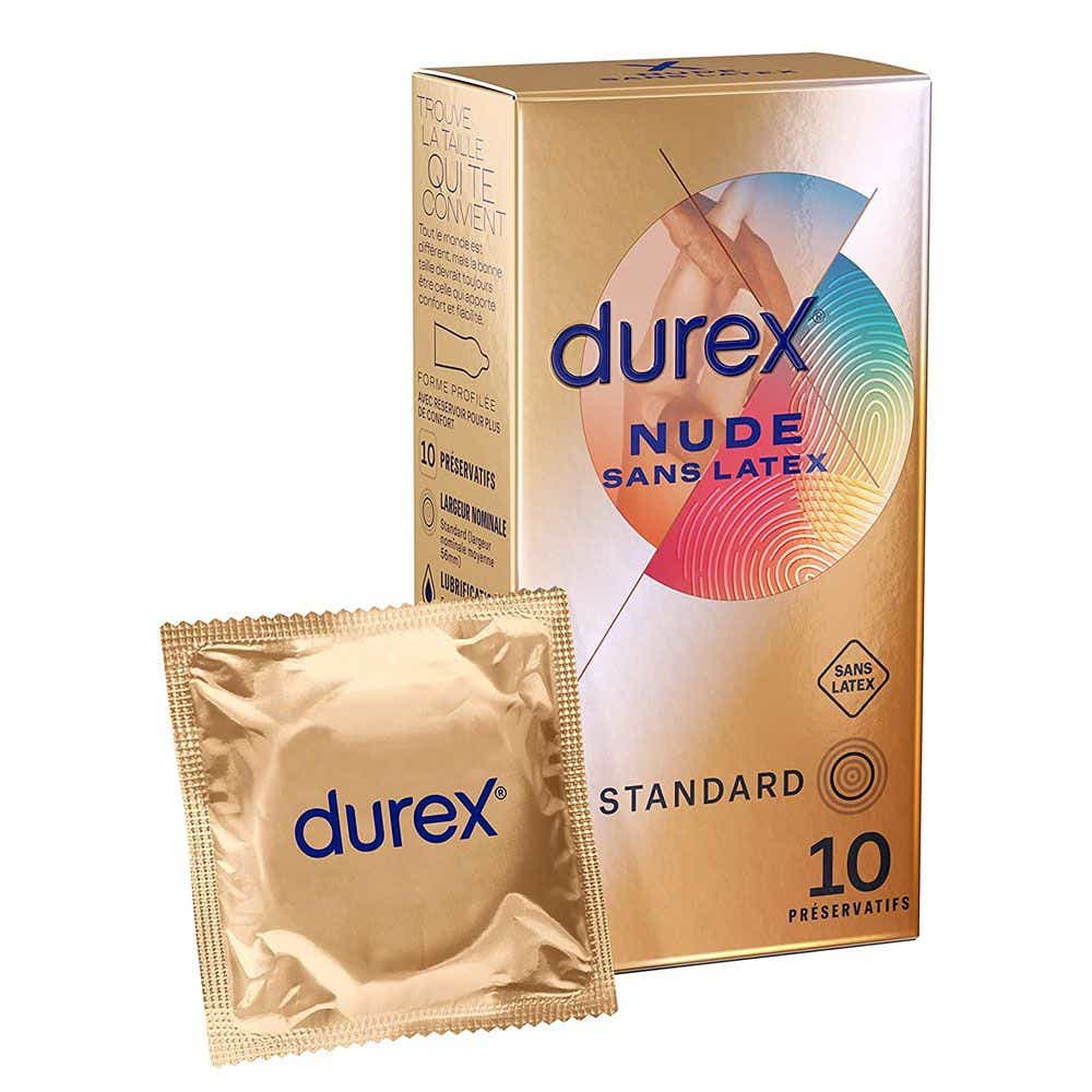 DUREX NUDE PRESERVATIFS EXTRA LUBRIFIES SANS LATEX 10 UNITES