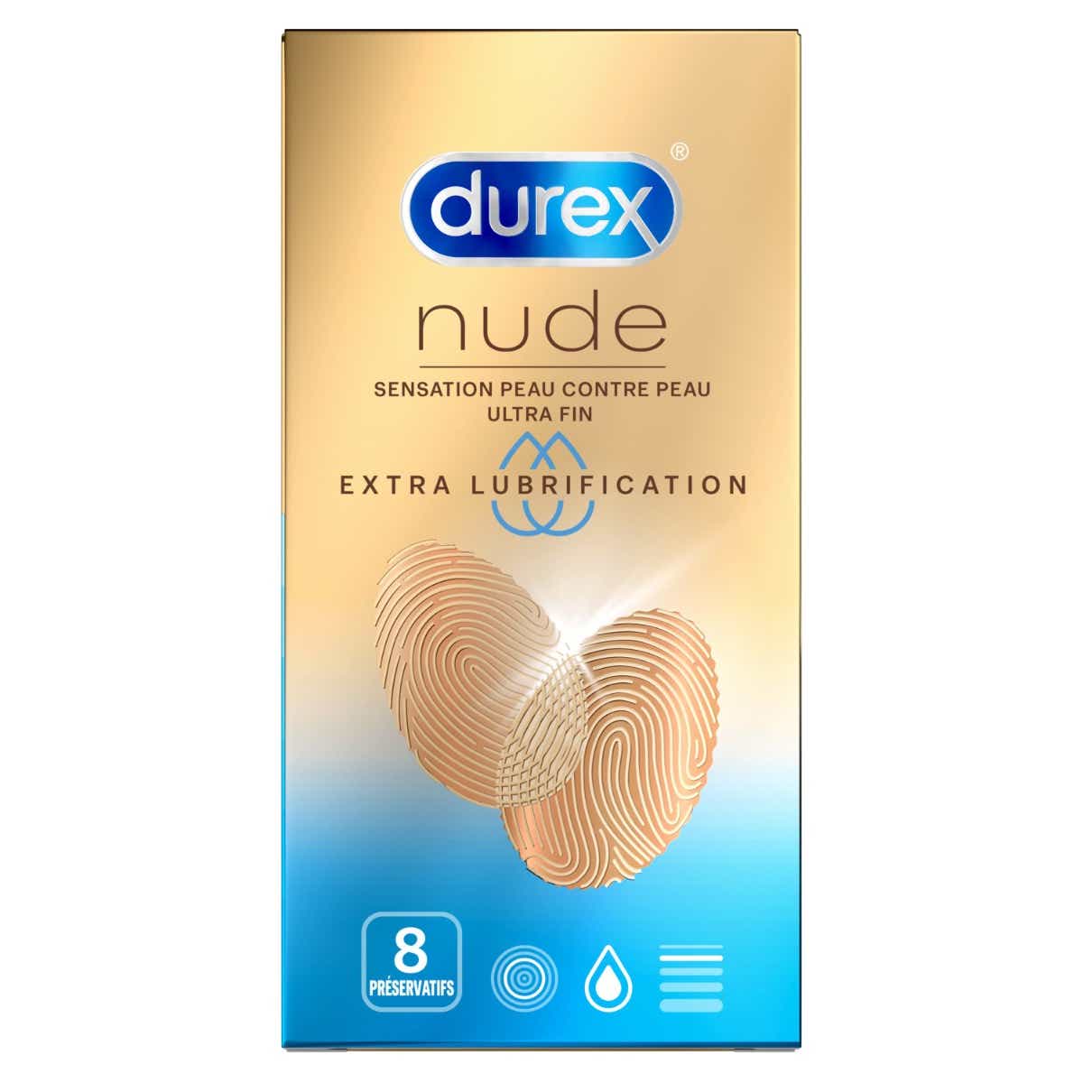 DUREX PRESERVATIFS NUDE EXTRA LUBRIFICATION 8 UNITES
