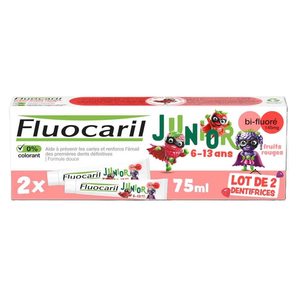 FLUOCARIL DENTIFRICE JUNIOR 6 12 ANS FRUITS ROUGES 2 TUBES DE 75ML
