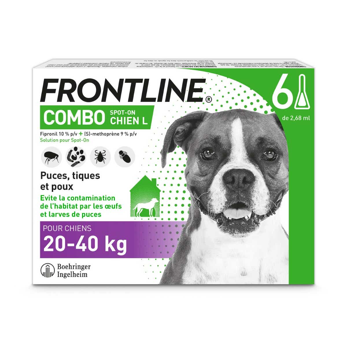FRONTLINE COMBO SPOT ON CHIEN L 20 A 40KG 6 PIPETTES DE 2 68 ML