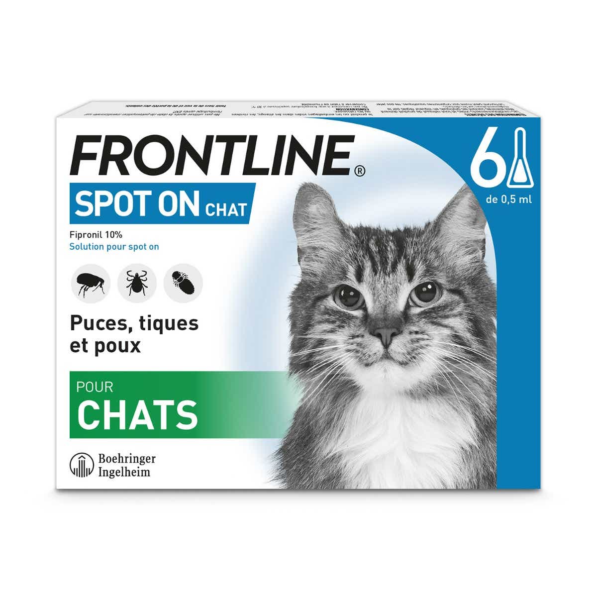 FRONTLINE SPOT ON CHATS 6 PIPETTES DE 05ML