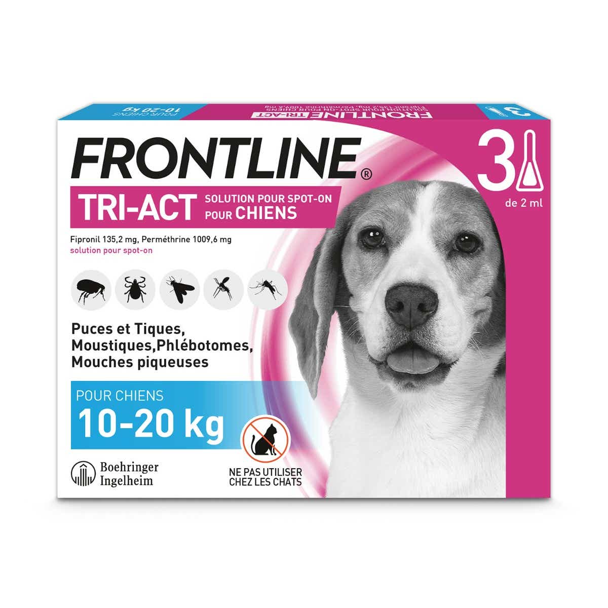 FRONTLINE TRI ACT SPOT ON CHIENS 10 A 20KG 3 PIPETTES DE 2ML