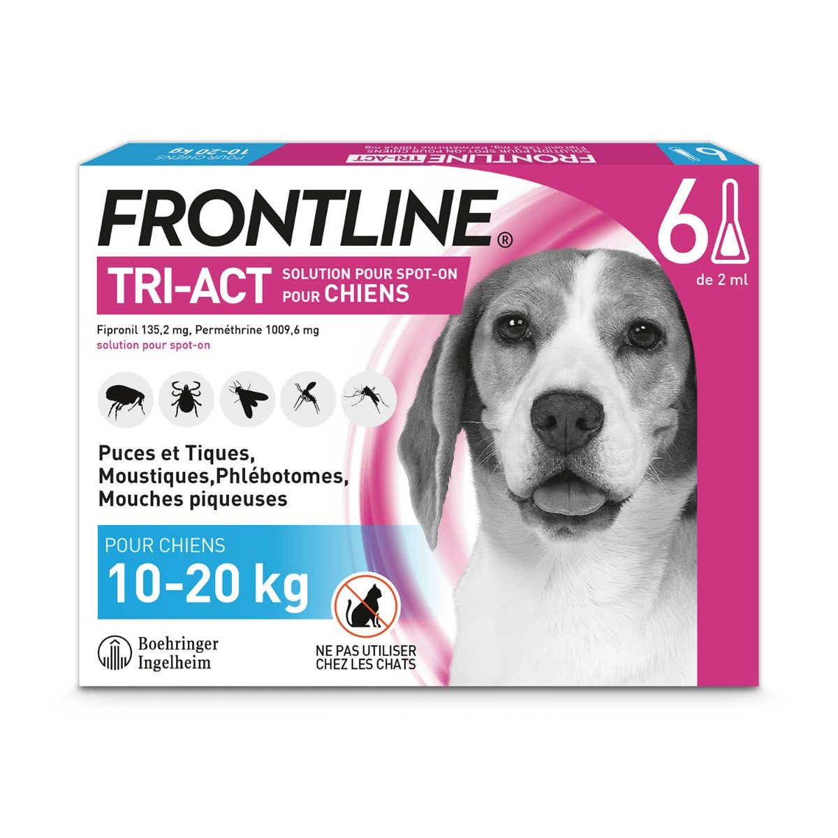 FRONTLINE TRI ACT SPOT ON CHIENS 10 A 20KG 6 PIPETTES DE 4ML