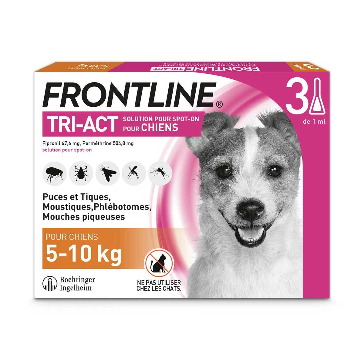 FRONTLINE TRI ACT SPOT ON CHIENS 5 A 10KG 3 PIPETTES DE 1ML