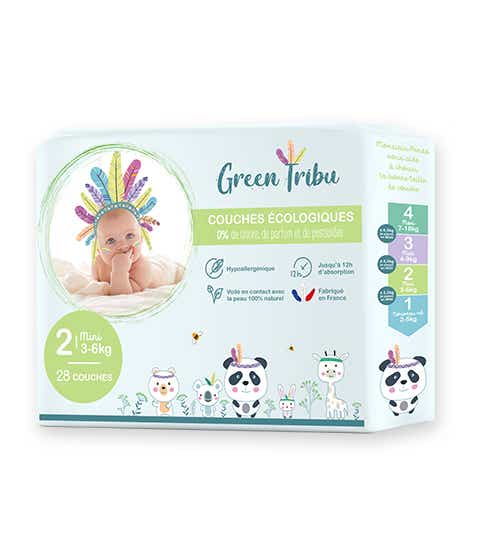 GREEN TRIBU COUCHES ECOLOGIQUES MINI TAILLE 2 DE 3 A 6 KG 28 COUCHES