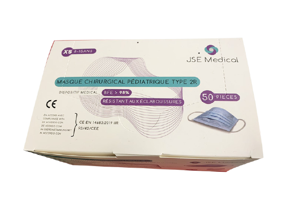 J S MEDICAL MASQUE CHIRURGICAL PEDIATRIQUE TYPE 2R 50 PIECES