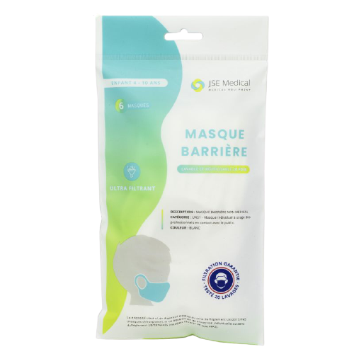 J S MEDICAL MASQUES BARRIERE ENFANT 4 A 10 ANS LAVABLE ET REUTILISABLE 20 FOIS 6 UNITES