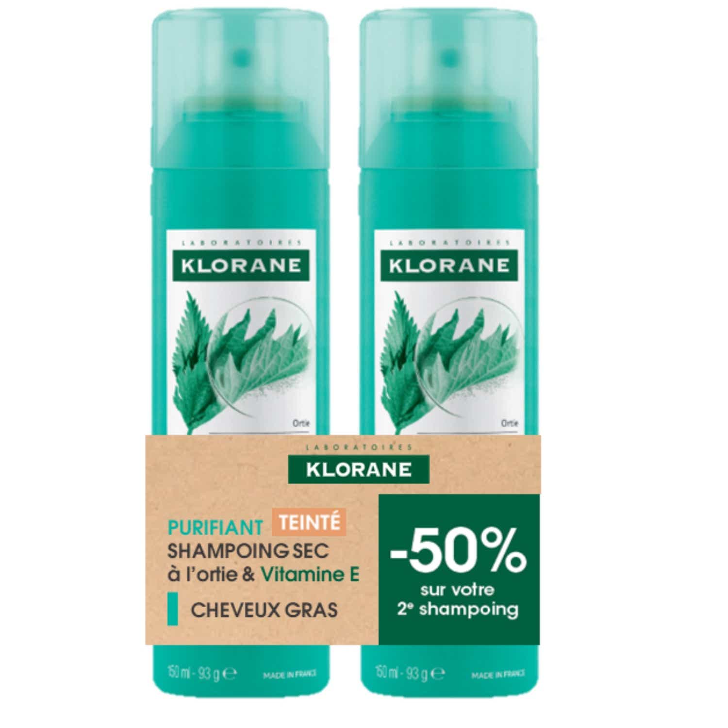 KLORANE SHAMPOOING SEC TEINTE A L ORTIE 2 FLACONS DE 150ML