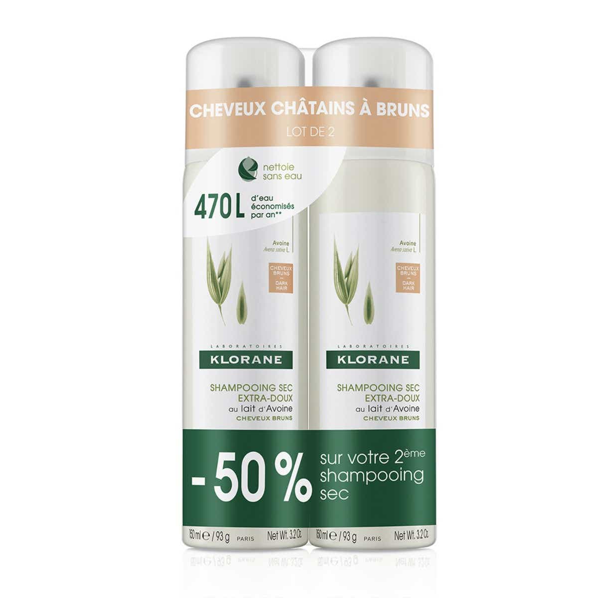 KLORANE SHAMPOOING SEC TEINTE AU LAIT D AVOINE 2 FLACONS DE 150ML