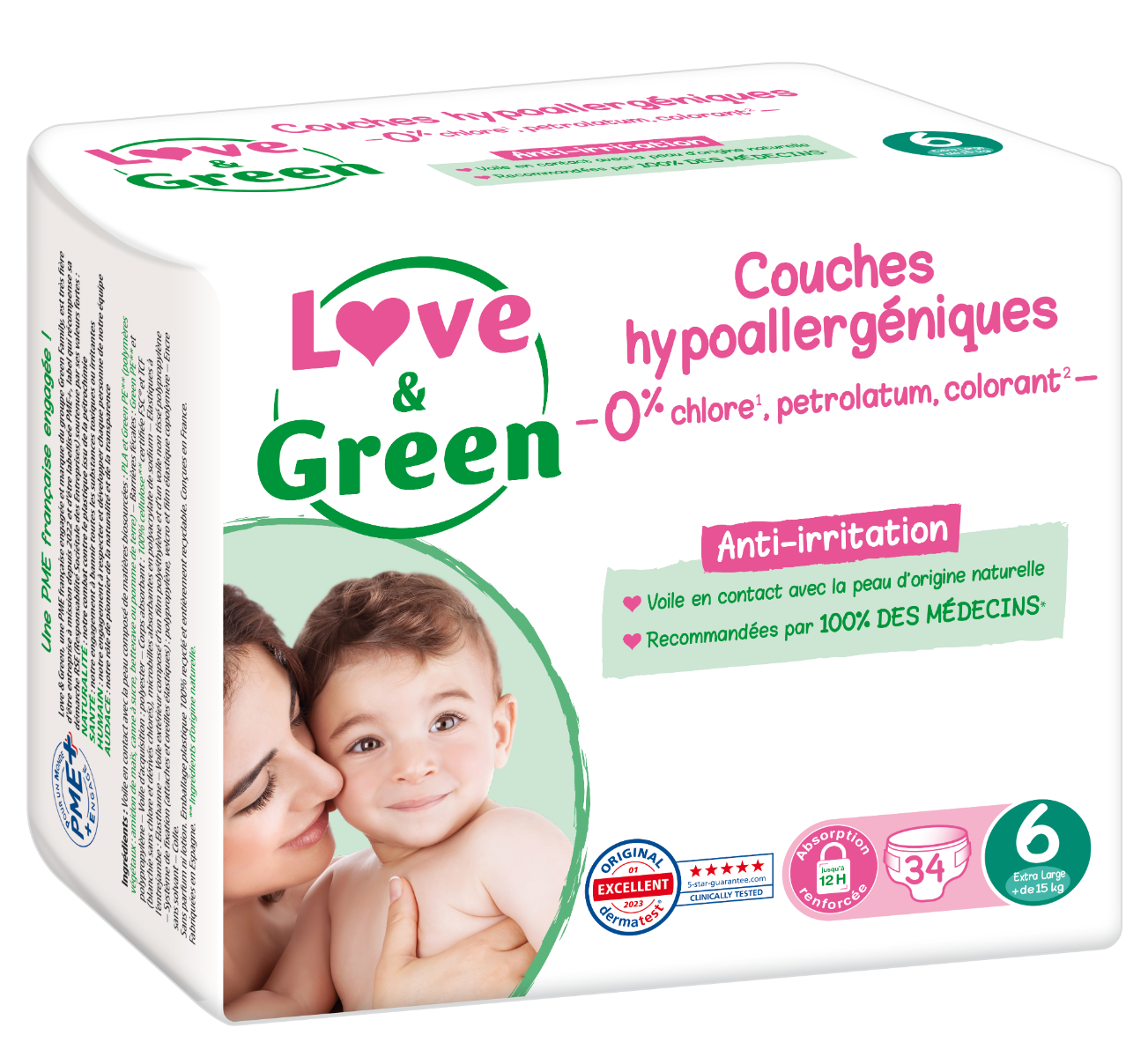 LOVE AND GREEN COUCHES ECOLOGIQUES TAILLE 6 15KG ET PLUS 34 COUCHES