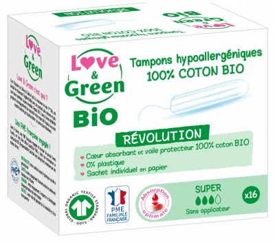 LOVE AND GREEN TAMPONS DIGITAUX SUPER HYPOALLERGENIQUES SANS APPLICATEUR 16 TAMPONS