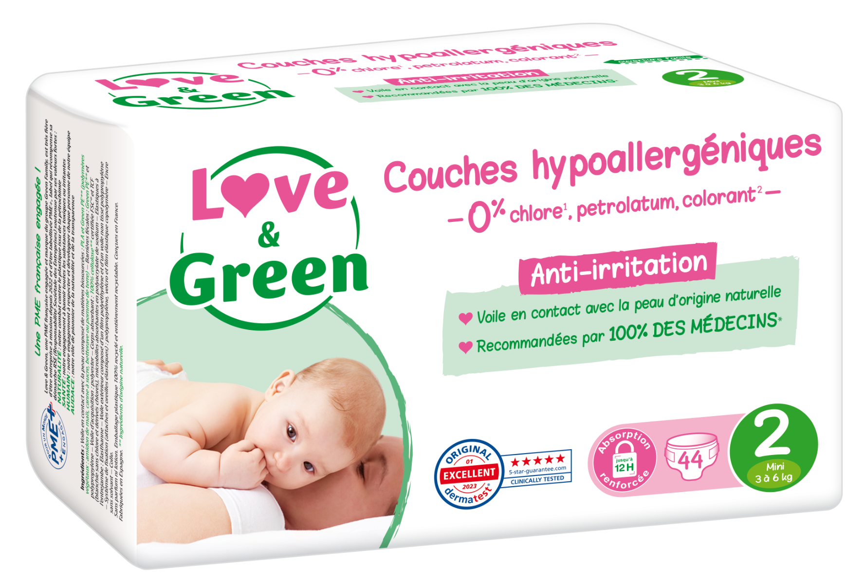 LOVE GREEN COUCHES HYPOALLERGENIQUES T2 44 UNITES