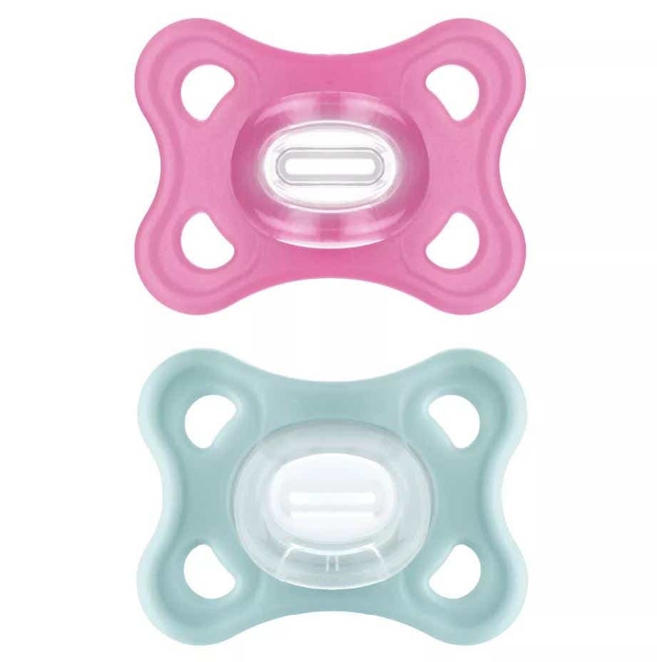 MAM SUCETTE ORTHODONTIQUE COMFORT COULEUR ROSE ET TURQUOISE DE 2 A 6 MOIS LOT DE 2 SUCETTES