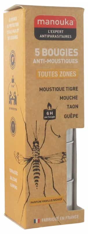 MANOUKA BOUGIE ANTI MOUSTIQUES PARFUM VANILLE MONOI TOUTES ZONES 5 UNITES
