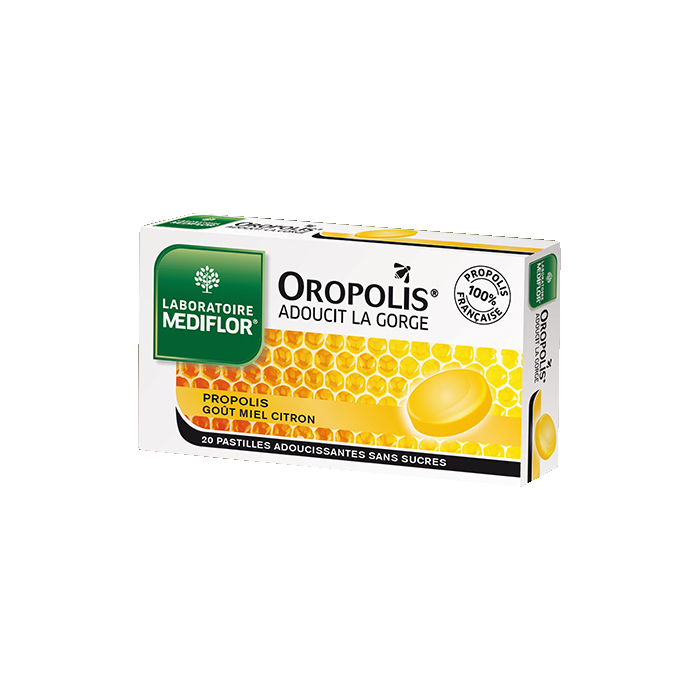 MEDIFLOR PASTILLES ADOUCISSANTES PROPOLIS GOUT MIEL CITRON 20 PASTILLES