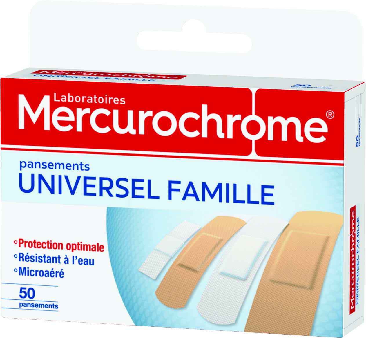 MERCUROCHROME UNIVERSEL FAMILLE 50 PANSEMENTS