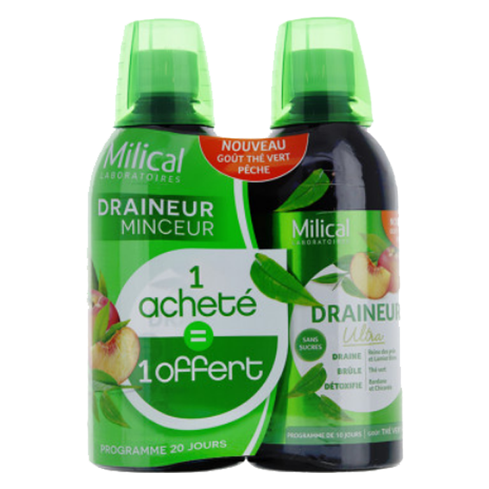 MILICAL DRAINEUR MINCEUR ULTRA THE VERT PECHE 2 FLACONS DE 500ML