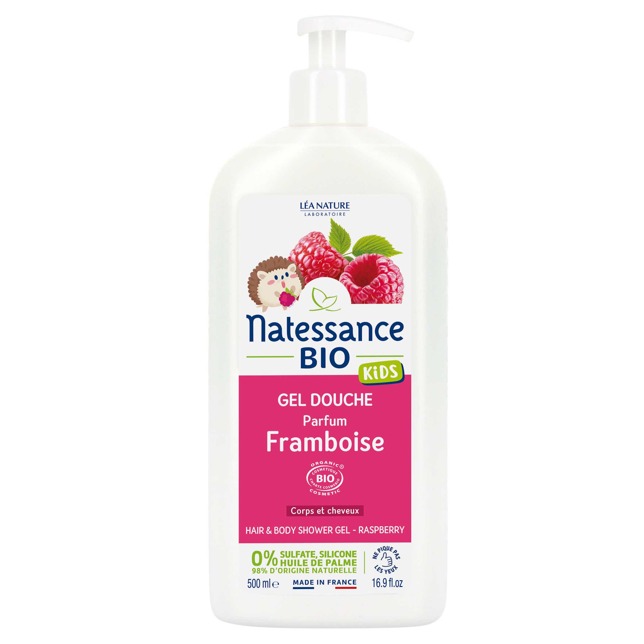 NATESSANCE KIDS GEL DOUCHE BIO FRAMBOISE CORPS ET CHEVEUX 500ML