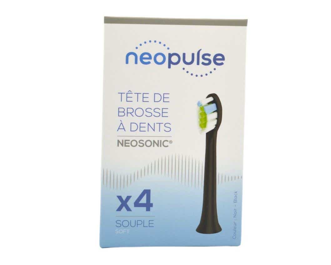 NEOSONIC TETE DE BROSSE A DENTS NOIRE SOUPLE 4 UNITES