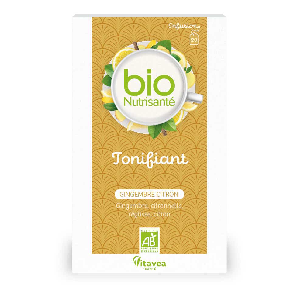 NUTRISANTE INFUSIONS BIO TONIFIANTES CITRON ET GINGEMBRE 20 SACHETS