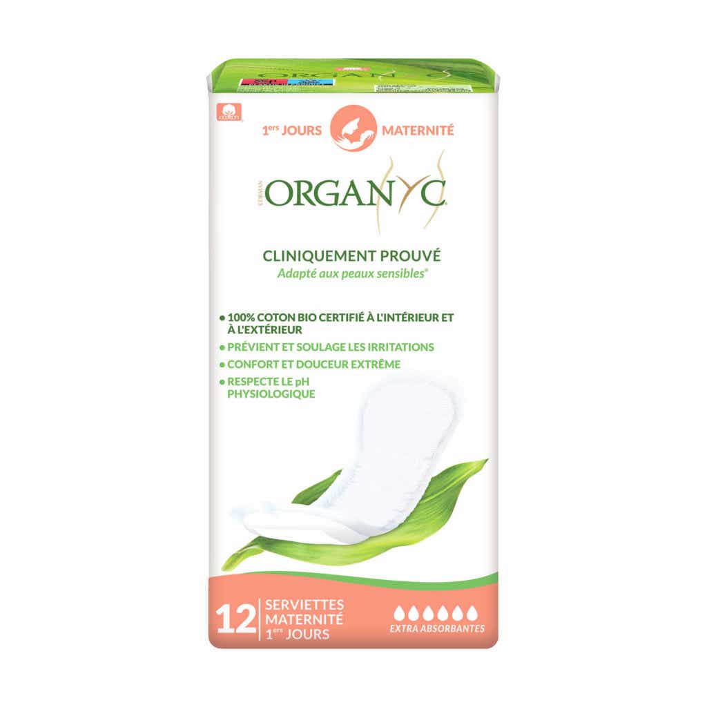 ORGANYC SERVIETTES MATERNITE PREMIERS JOURS COTON BIO 12 SERVIETTES
