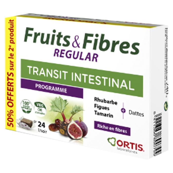 ORTIS TRANSIT INTESTINAL FRUITS FIBRES FORTE ACTION RAPIDE 24 CUBES