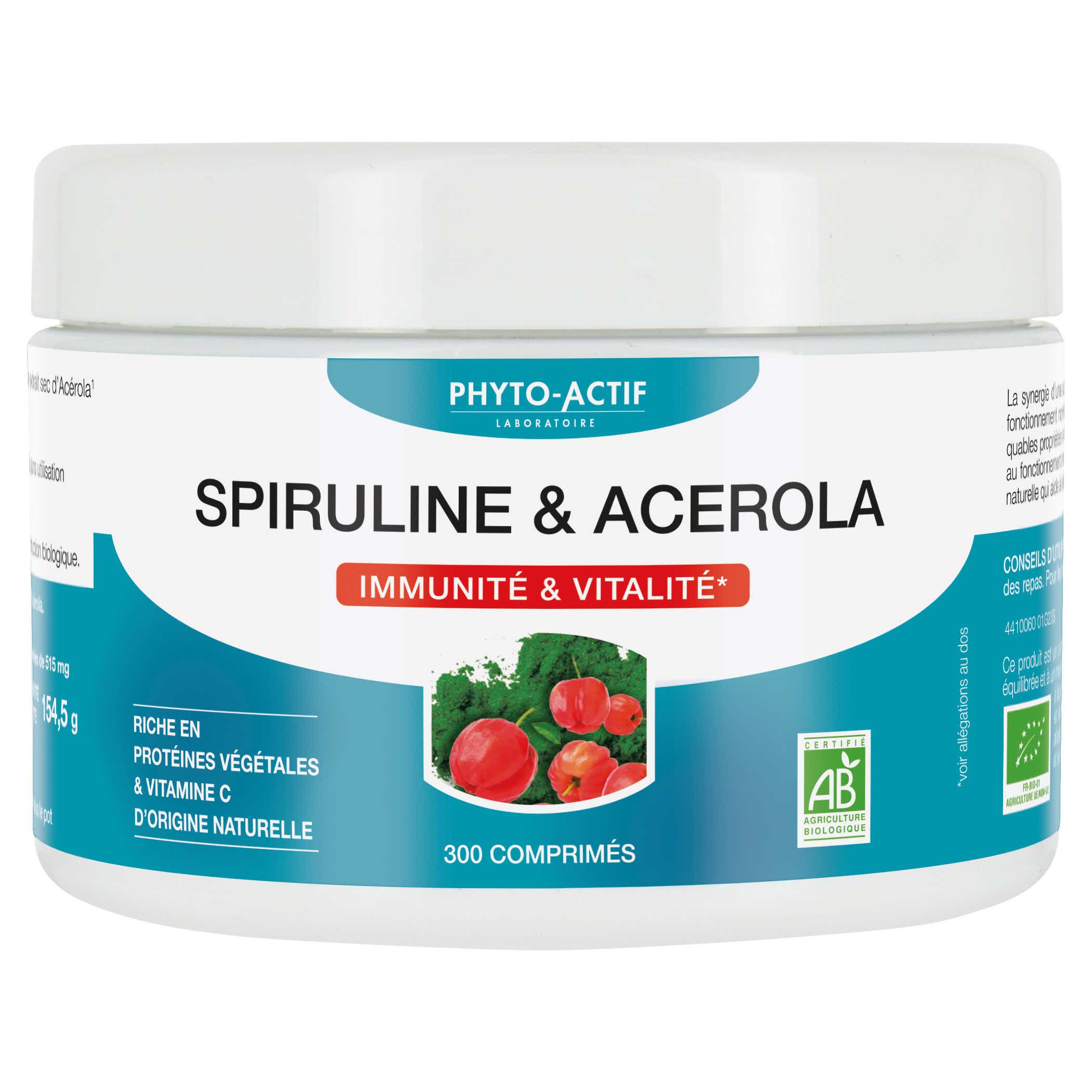 PHYTO ACTIF SPIRULINE ACEROLA ECOCERT 300 COMPRIMES