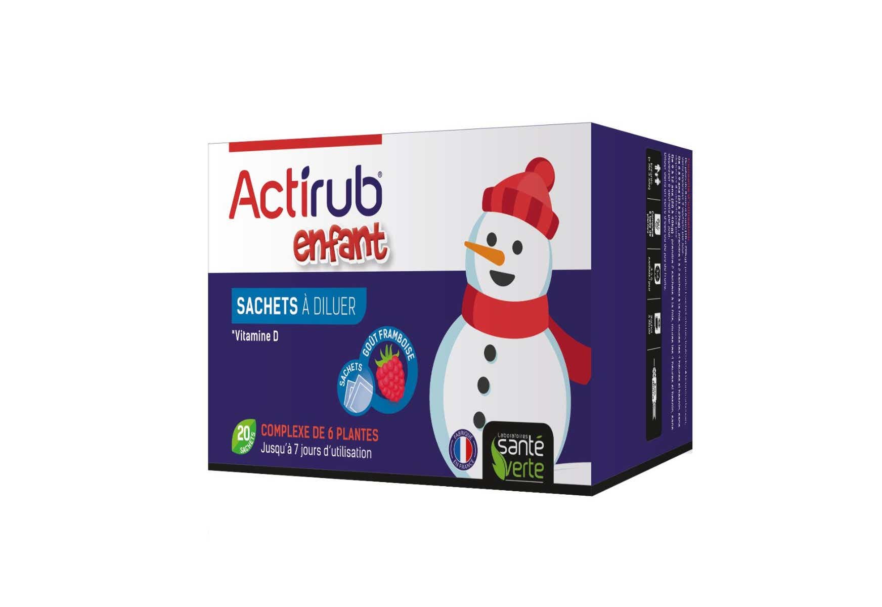 SANTE VERTE ACTIRUB ENFANT COMPLEMENT ALIMENTAIRE SACHETS A DILUER VITAMINE D GOUT FRAMBOISE 20 SACHETS
