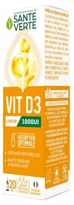 SANTE VERTE VIT D3 1000UI DEFENSES NATURELLES SANTE OSSEUSE MUSCULAIRE 20ML