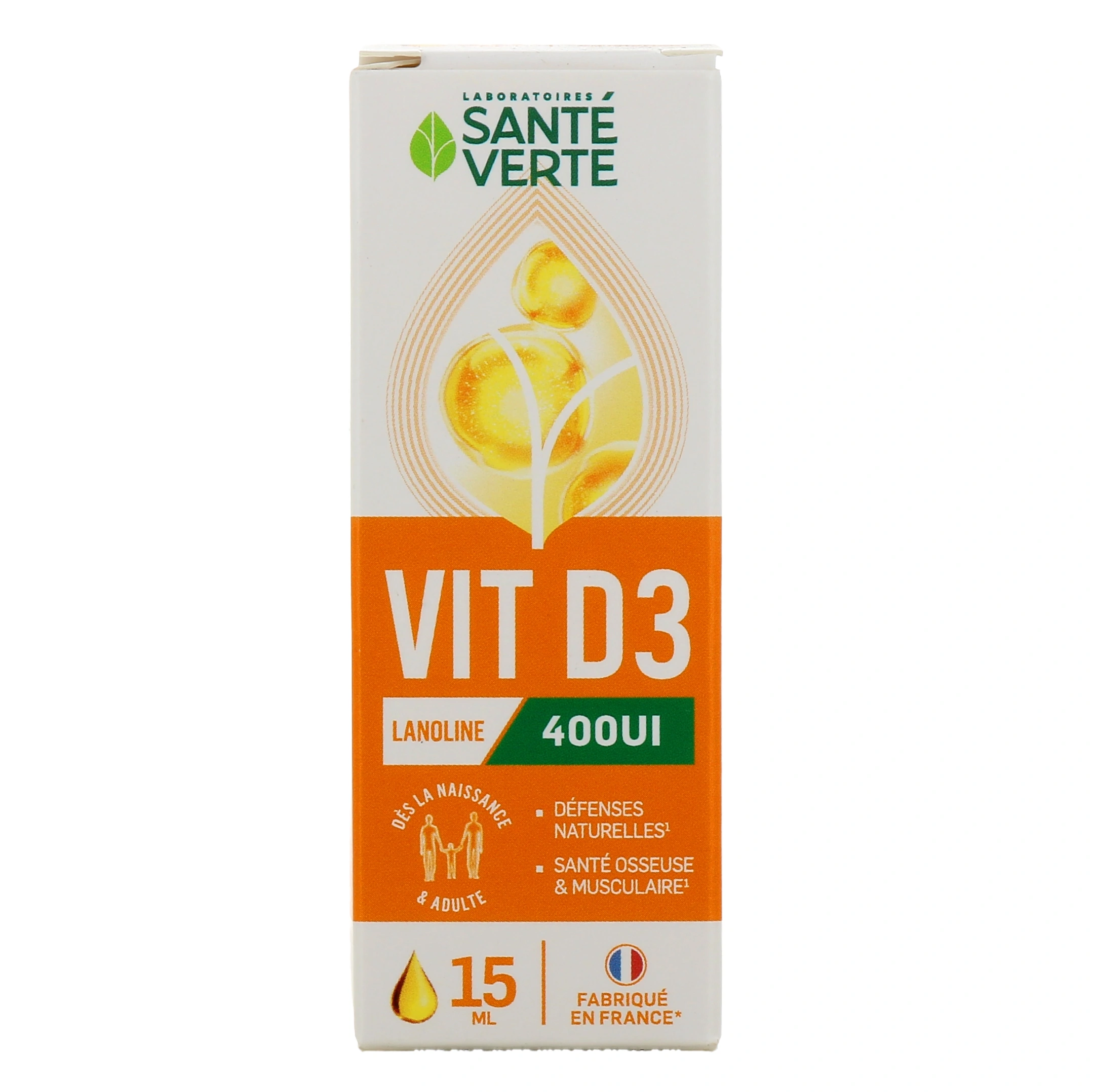 SANTE VERTE VIT D3 400UI DEFENSES NATURELLES SANTE OSSEUSE MUSCULAIRE 15ML
