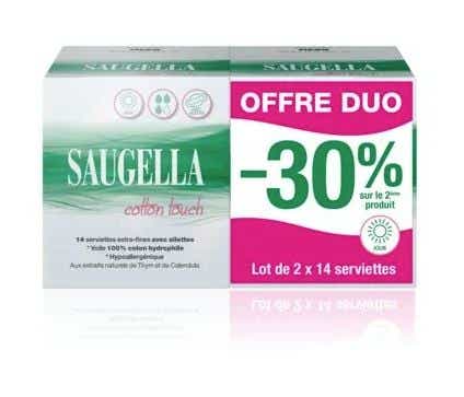 SAUGELLA COTTON TOUCH SERVIETTES EXTRA FINES AVEC AILETTES JOUR 2X14 SERVIETTES
