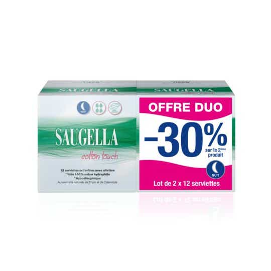 SAUGELLA COTTON TOUCH SERVIETTES EXTRA FINES AVEC AILETTES NUIT 2X12 SERVIETTES