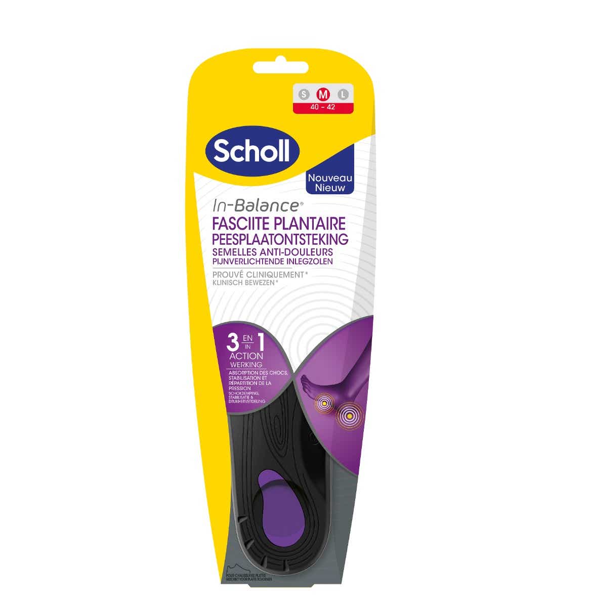 SCHOLL IN BALANCE SEMELLES ANTI DOULEURS FASCIITE PLANTAIRE TAILLE M 40 A 42 1 PAIRE