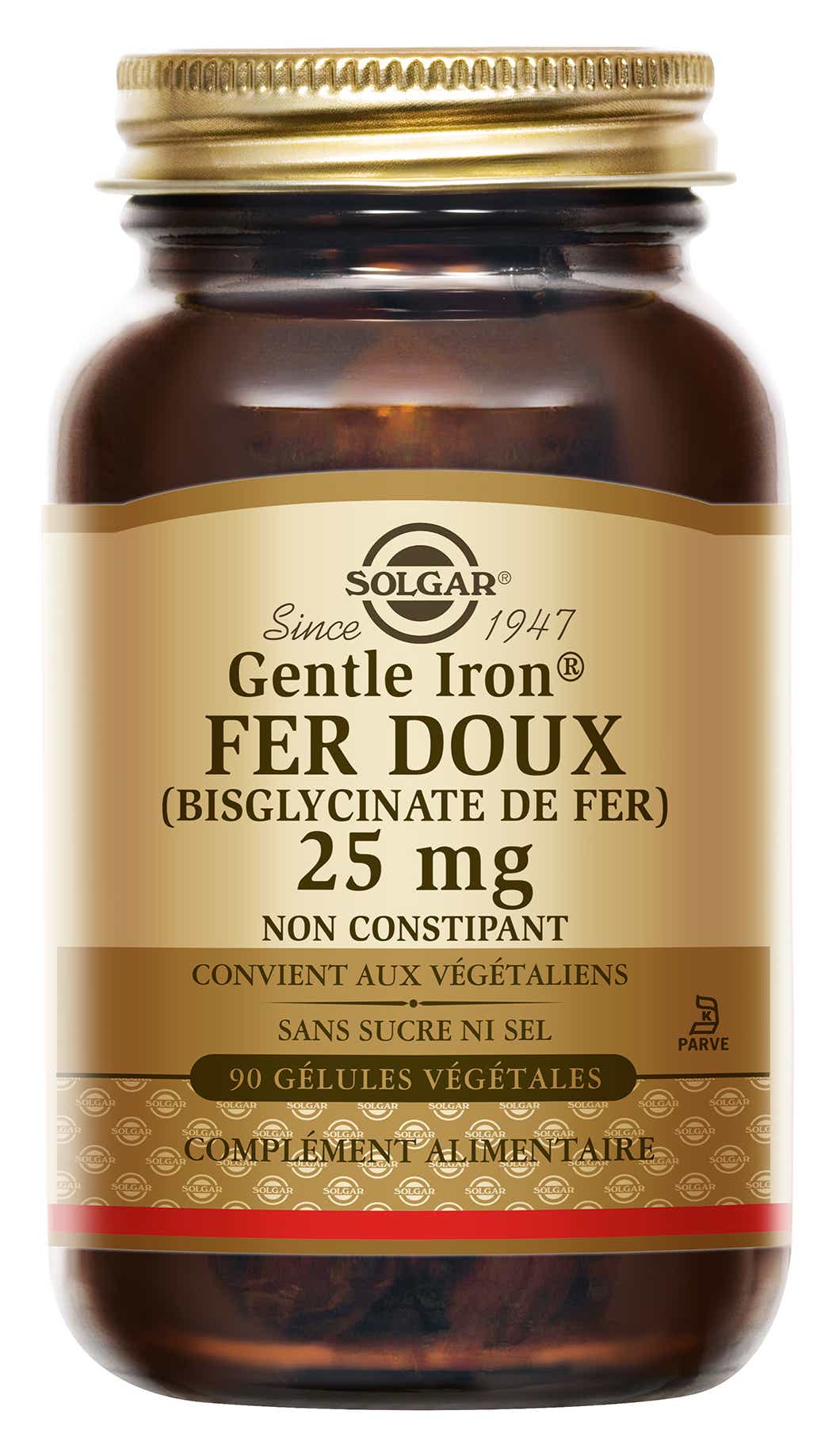 SOLGAR GENTLE IRON FER DOUX 25MG 90 GELULES