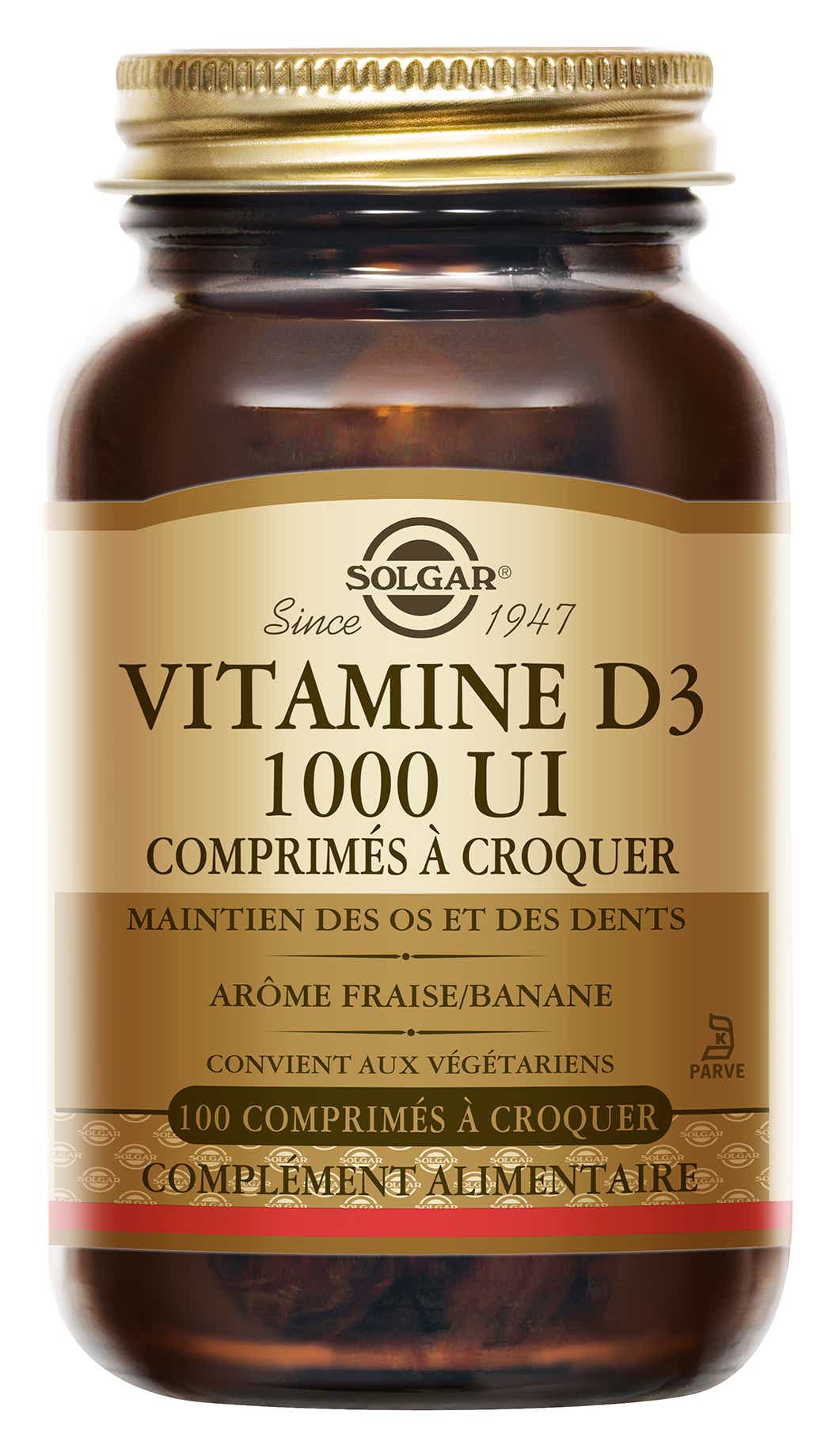 SOLGAR VITAMINE D3 1000 UI 100 COMPRIMES A CROQUER