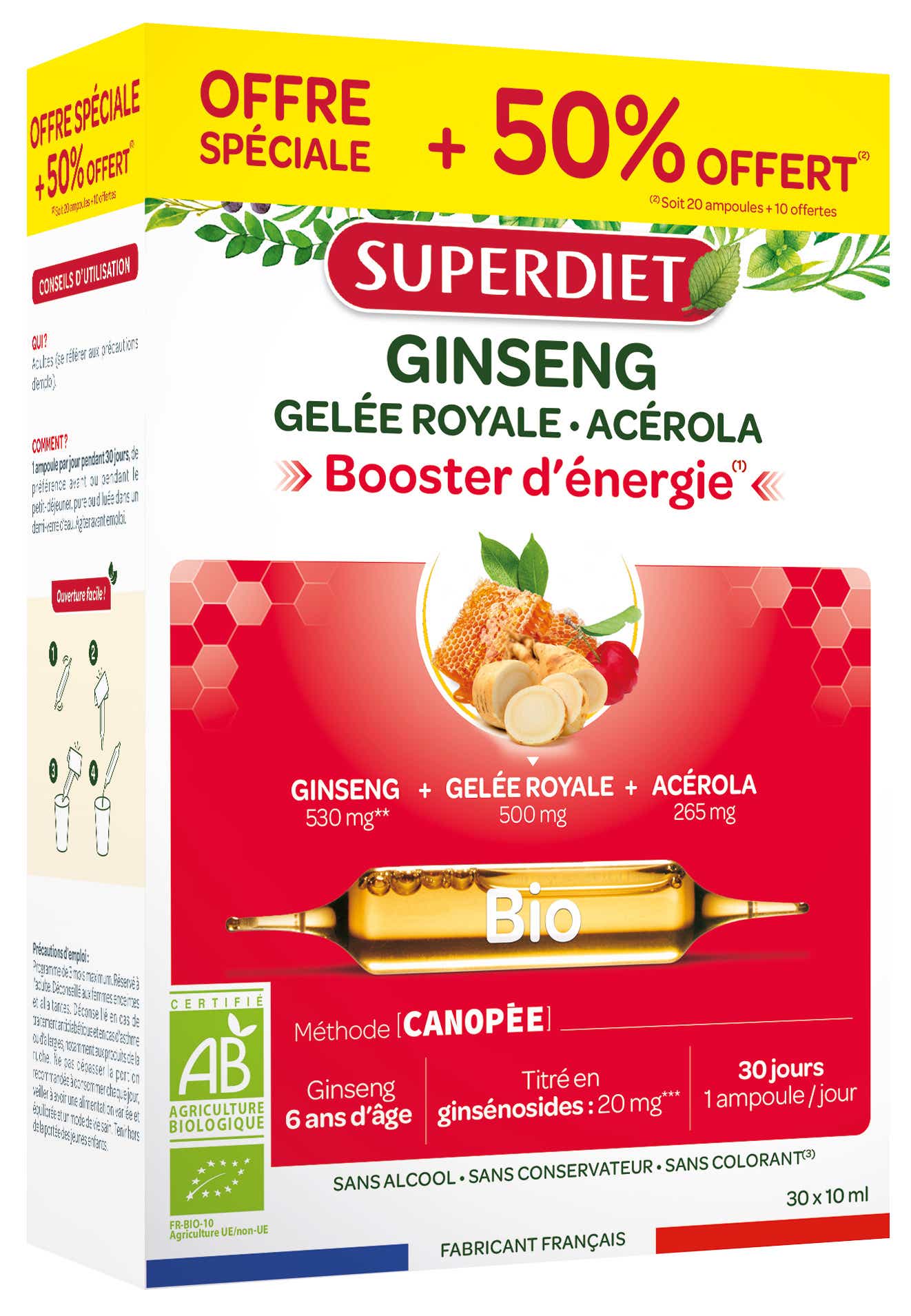 SUPERDIET GINSENG GELEE ROYALE ET ACEROLA BIO 30X15ML