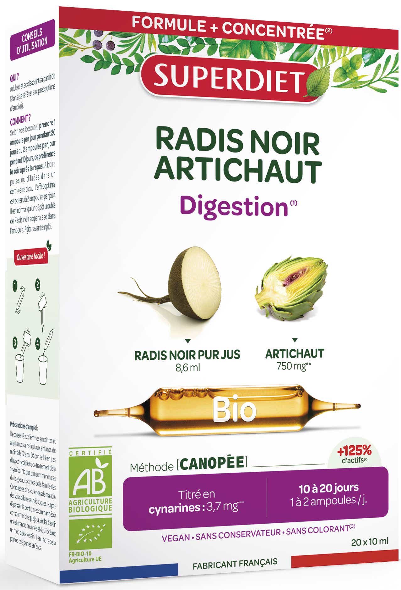 SUPERDIET RADIS NOIR ARTICHAUT BIO 20 AMPOULES DE 15 ML
