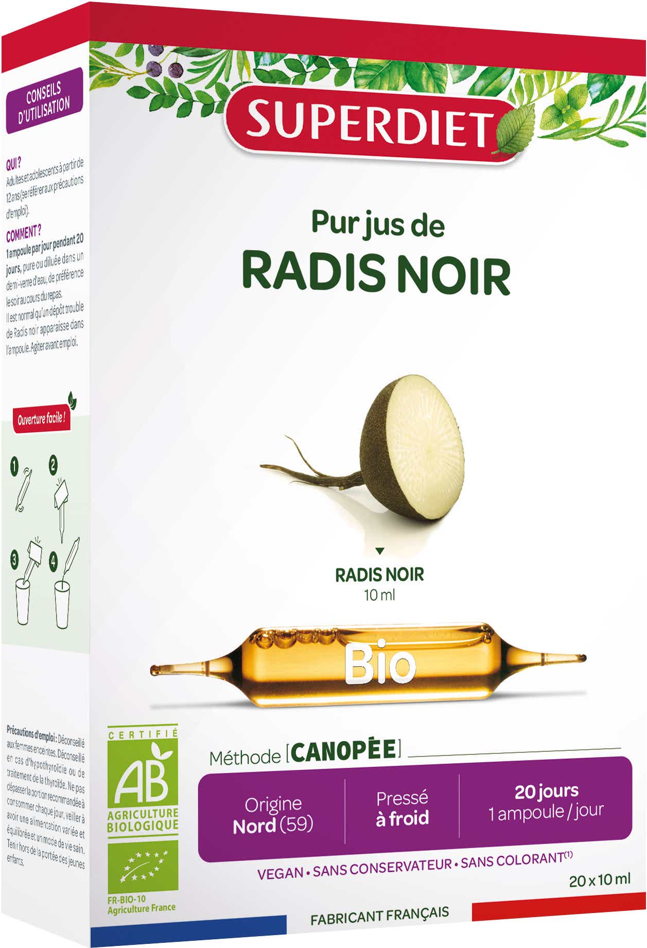 SUPERDIET RADIS NOIR BIO 20 AMPOULES DE 15 ML